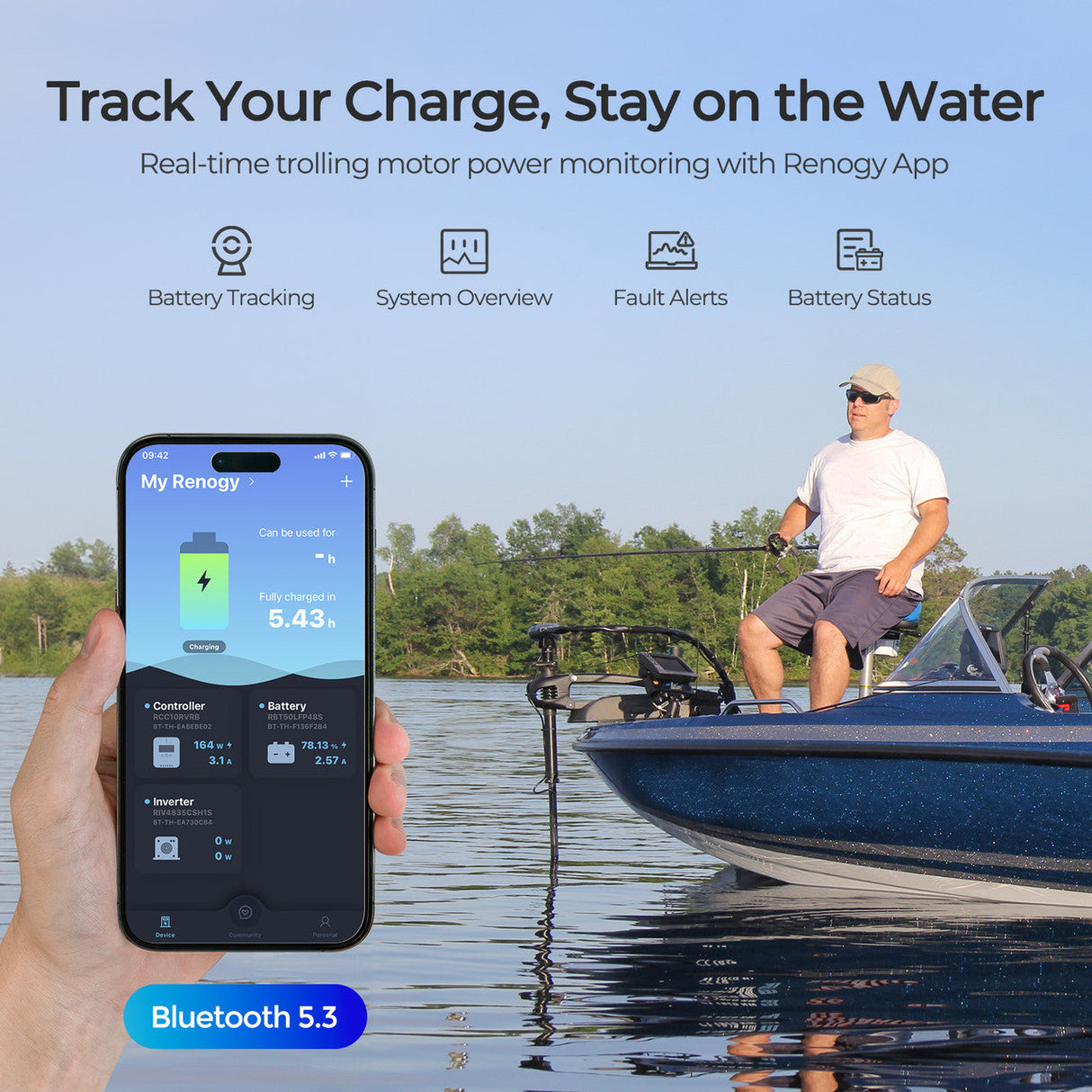 Core - 12V 100Ah Trolling Motor Group 24 LiFePO4 Batería w/ Bluetooth
