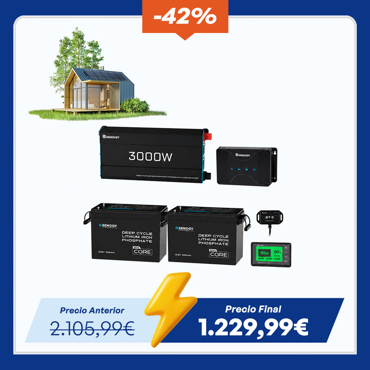 Kit de Energía para Caravana 5,12 kWh |  2x200Ah Batería LiFePO₄, 3000 W Inversor